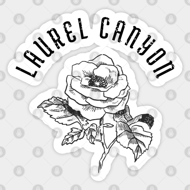 Laurel Canyon rose - black print Sticker by retropetrol